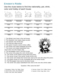 15 Einstein Riddle ESL Worksheet