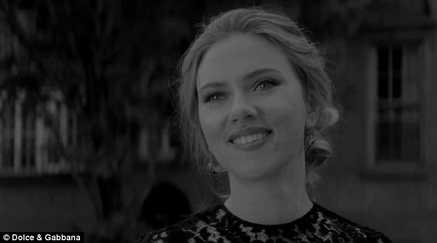 Timeless beauty: Scarlett shows off her classic stunning look in the black and white film set in New York City
