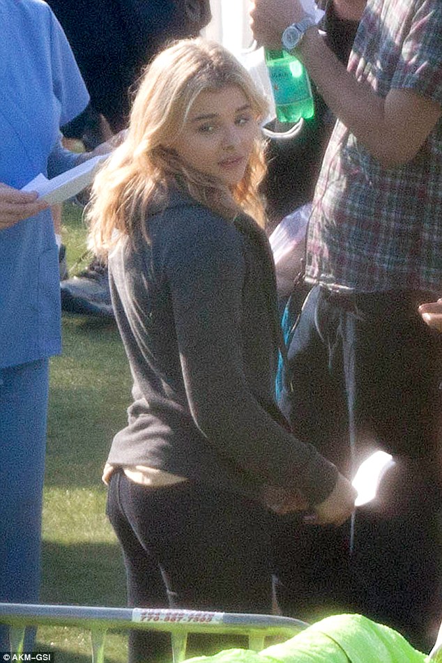 Hard at work: Chloe Moretz was photographed filming an early scene for her film, The Fifth Wave, in Atlanta on Tuesday