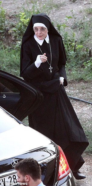 The Oscar winner was seen wearing full black and white habit as she headed towards the shoot