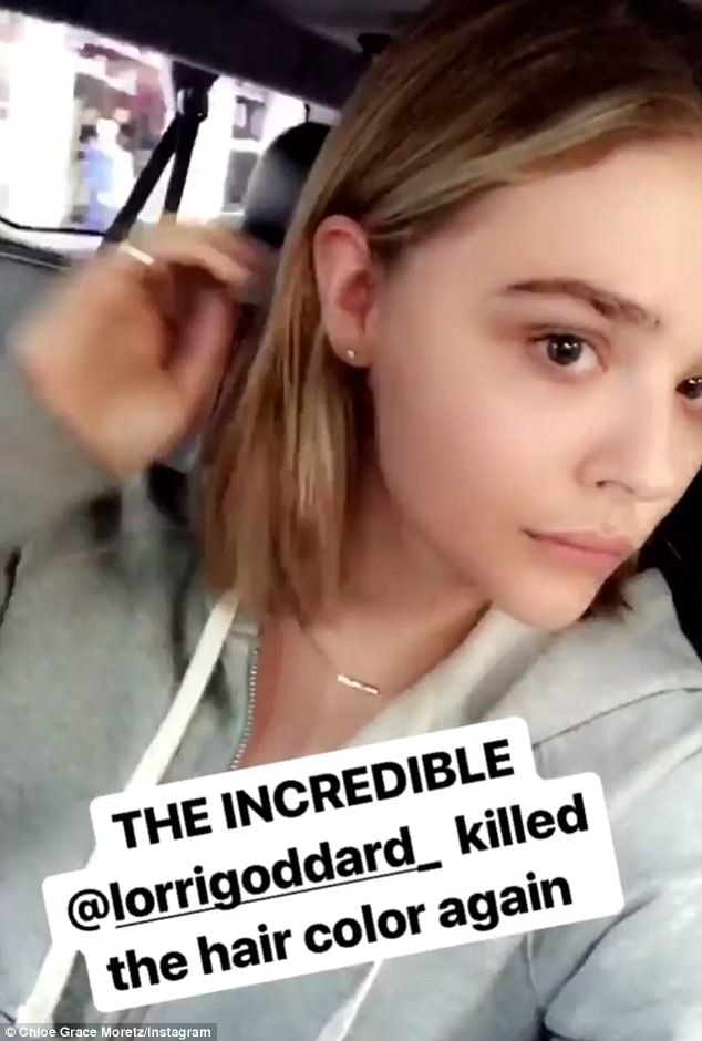 Killer coif: Chloe Grace Moretz, 20, showed off her new hairstyle on Friday as she left a salon in LA. The actress looks to be reviving her romance with model Brooklyn Beckham, 18