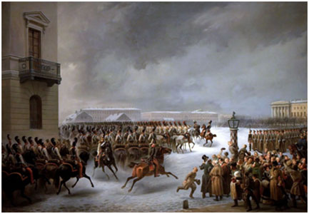 The Decembrist Revolt at the Senate Square on December 14, 1825, a painting by Vasily Timm
