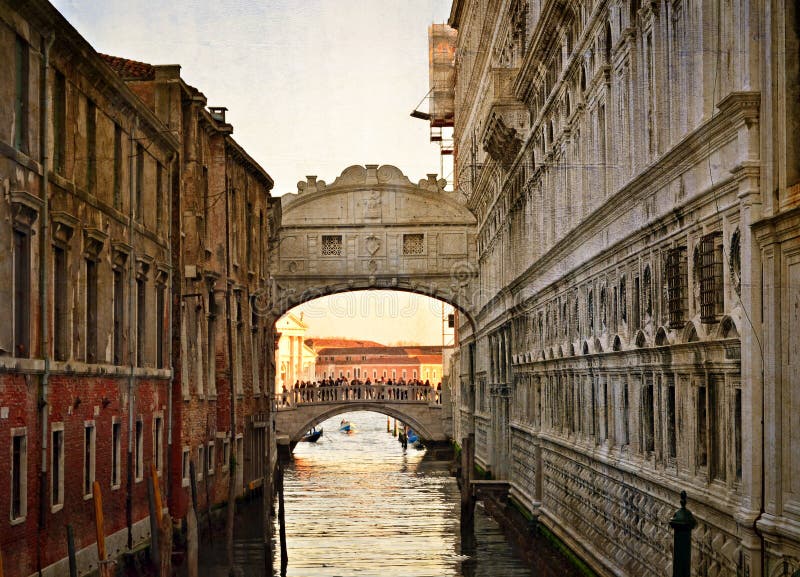 Bridge of Sighs - Ponte dei Sospiri. Venice, Italy, Europe.Photo in old color image style. Bridge of Sighs - Ponte dei Sospiri. A legend says that lovers will royalty free stock photo