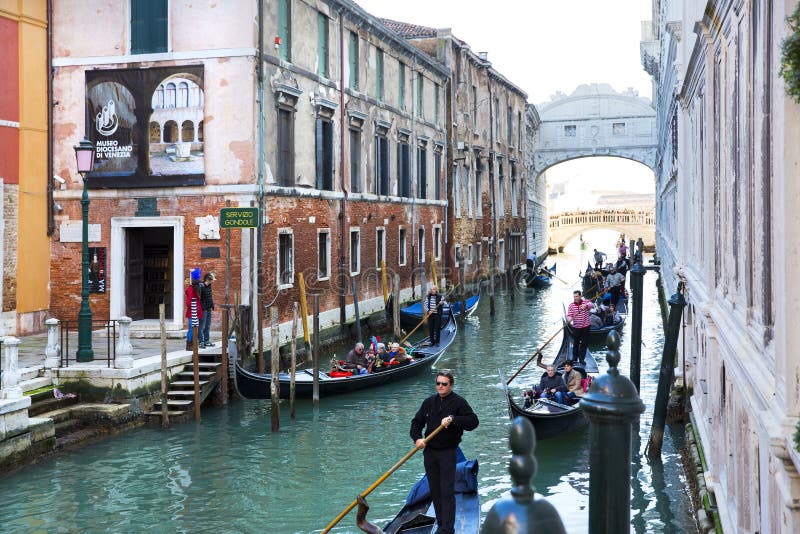 The Bridge of Sighs in Venice. Gondolas sailing under the Bridge of Sighs in Venice, Italy stock photography