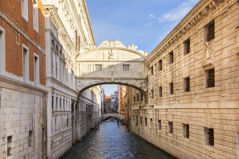 Bridge of Sighs in Venice, Italy. Bridge of Sighs, bridge connects the building of the Ducal Palace and the prison building, Venice, Italy stock photo