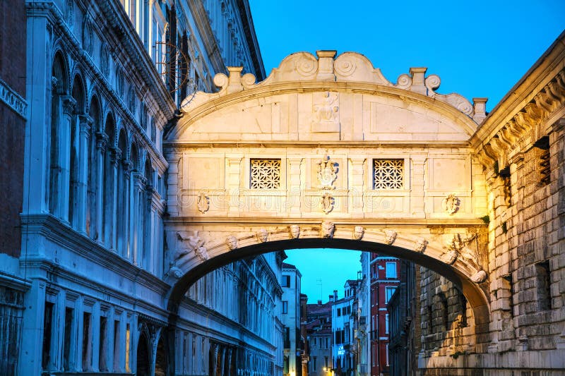Bridge of sighs in Venice, Italy. At the night time stock image