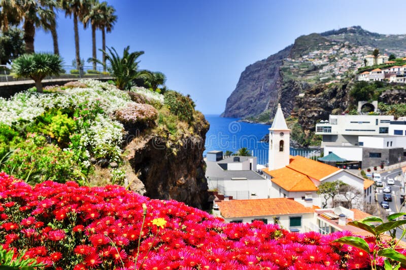 Camara de Lobos, small fisherman village on Madeira island stock photo