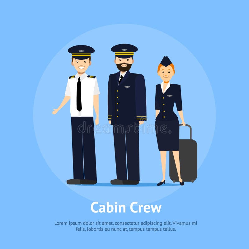 Cartoon Aviation Crew Members Card Poster. Vector vector illustration