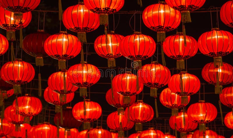Chinese New Year Lanterns. At night scene stock image