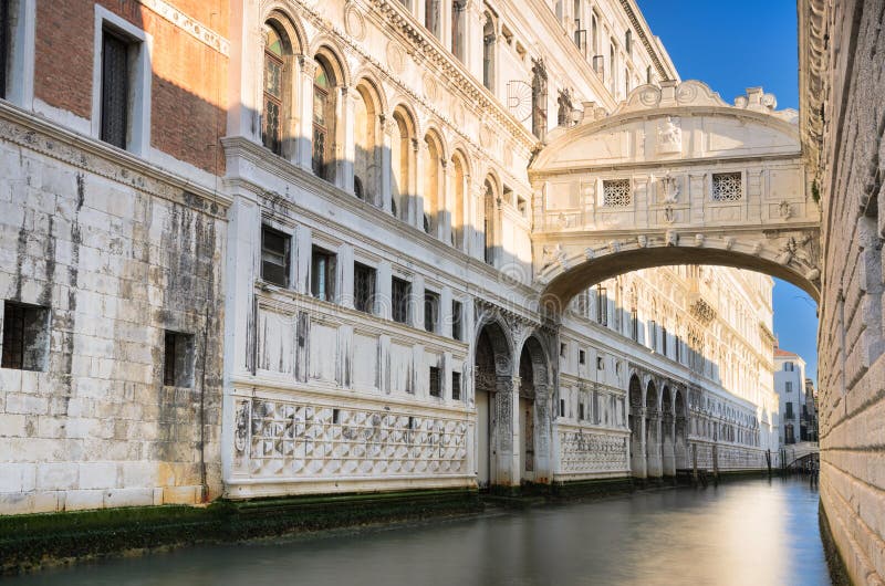 The famous Bridge of Sighs in Venice, Italy. The famous Bridge of Sighs in golden morning light, Venice, Italy stock image