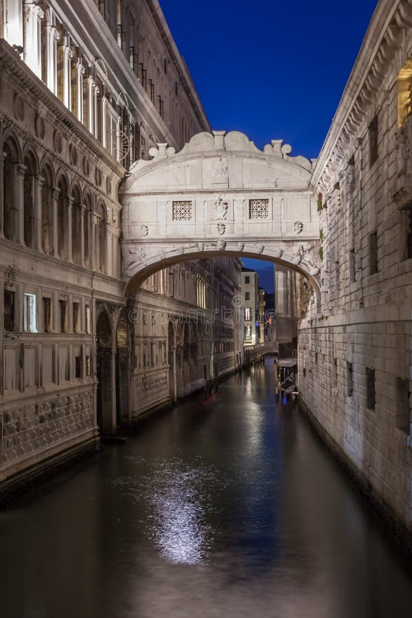 Famous bridge of Sighs in Venice Venice city at night, Italy. Traditional Venice street in twilight stock image