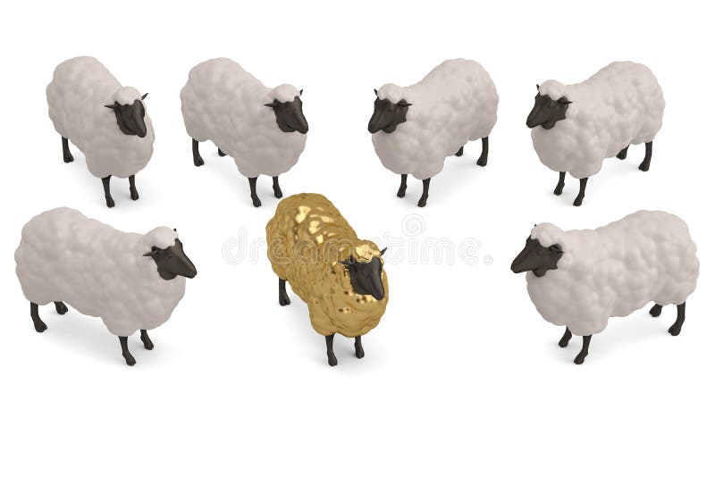 Golden sheep Isolated On White Background, 3D render. 3D illustration.  royalty free illustration