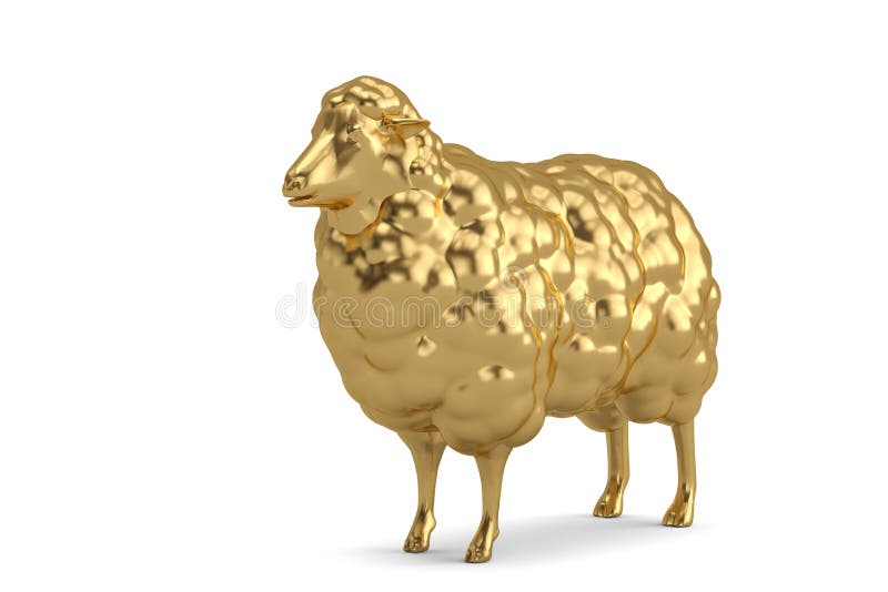 Golden sheep Isolated On White Background, 3D render. 3D illustration.  vector illustration