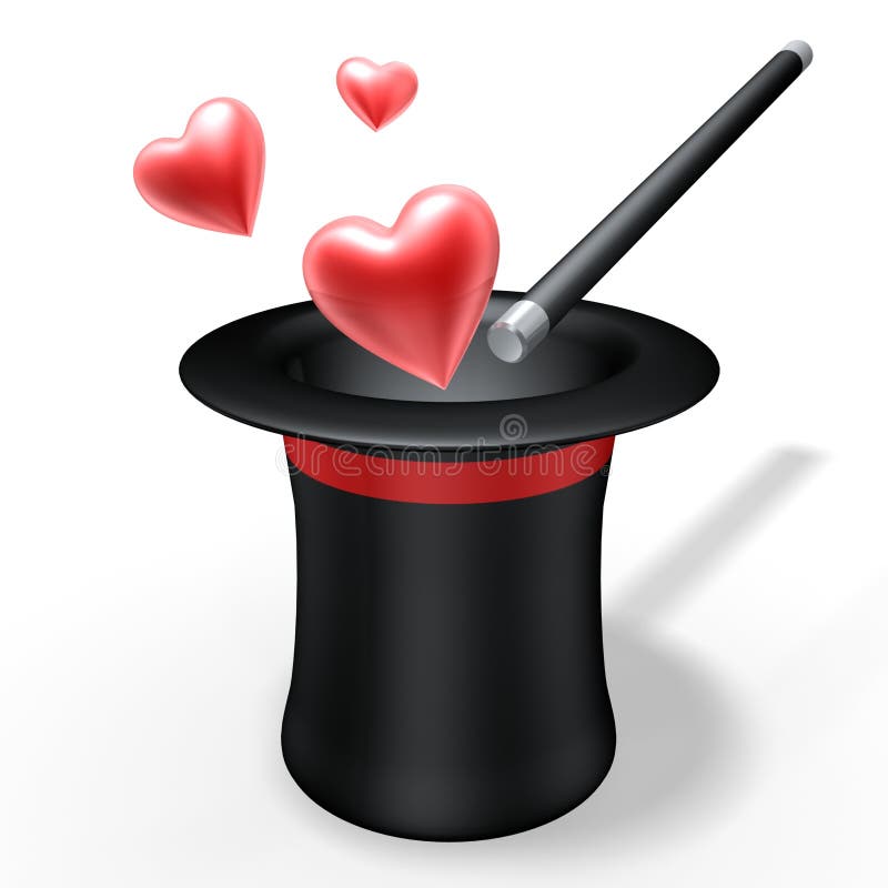 Magic love. Abstract magic hat and wand with love heart vector illustration