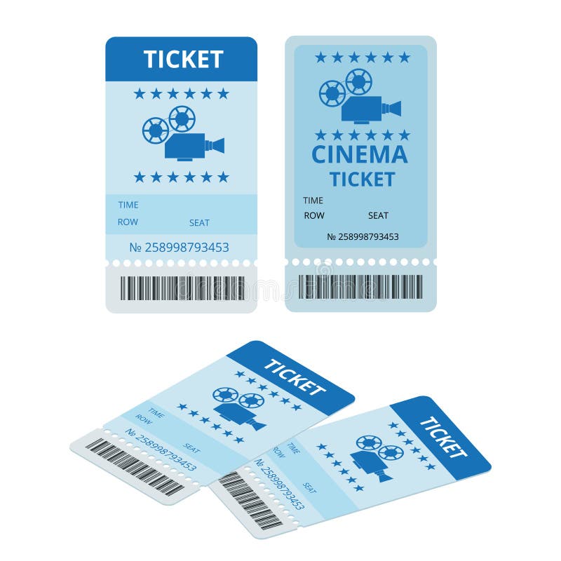 Modern cinema tickets isolated on write background. Entertainment Tickets. Icon for online booking of tickets. Modern. Element design cinema ticket royalty free illustration