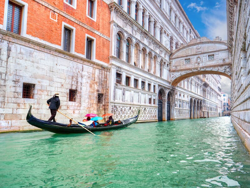 Traditional Gondola and the famous Bridge of Sighs in Venice. Italy stock photography