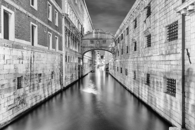 View over the iconic Bridge of Sighs, Venice, Italy. View at night over the iconic Bridge of Sighs, one of the major landmark and sightseeing in Venice, Italy royalty free stock photos