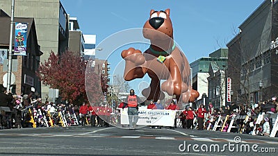 Scooby Doo balloon at parade (1 of 2) stock video footage
