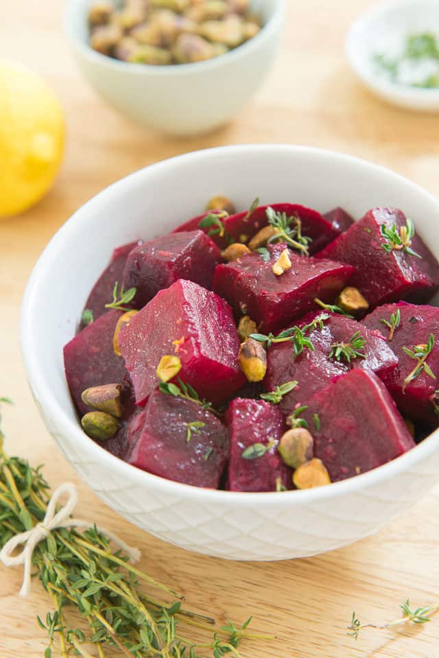 Roasted Beets - Cubed and Tossed with Pistachios and Thyme