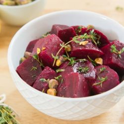 Lemon Thyme Roasted Beets With Pistachios In A Grid Pattern White West Elm Bowl